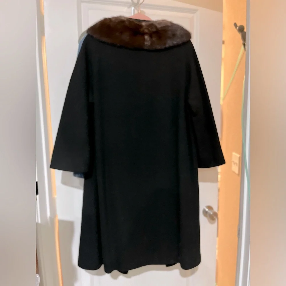 Empress Cashmere Black Coat with Brown Fur Trim and Satin lining - Picture 8 of 11
